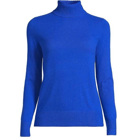 Lands End Womens 100% Cashmere Turtleneck Sweater Dark Royal Cobalt Blue L 14-16 - Picture 1 of 12